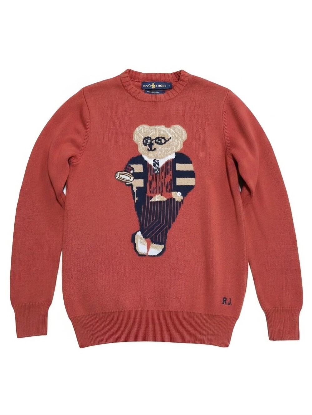 Ralph Lauren Coral Red Polo Bear Crewneck Sweater - Men